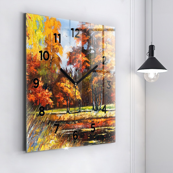 Wanduhr quadratisch mit motiv Herbstlandschaft mit Fluss