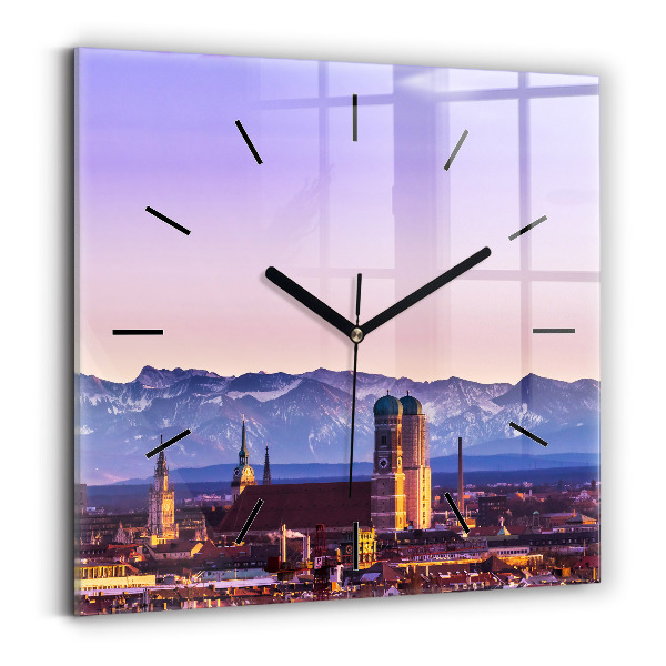 Wanduhr quadratisch mit motiv Deutsche Alpen München