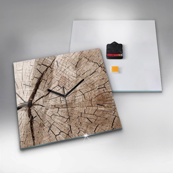 Wanduhr quadratisch Alter Holzstamm