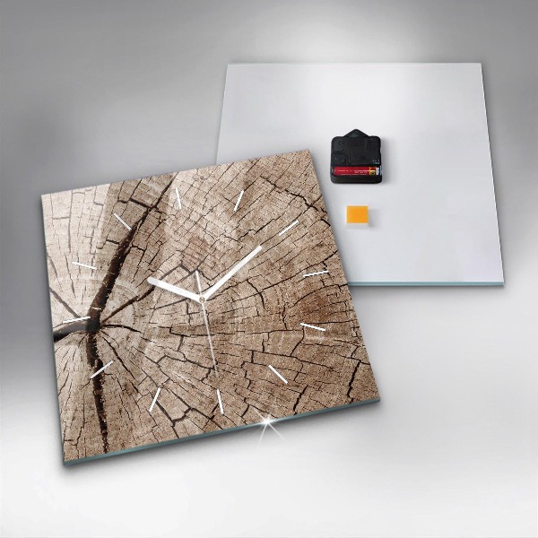 Wanduhr quadratisch Alter Holzstamm