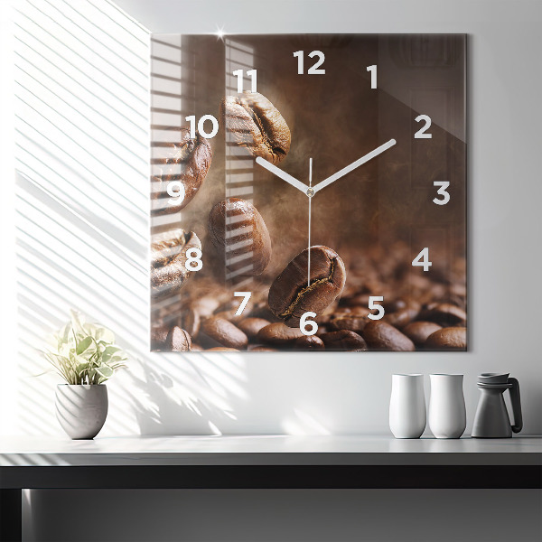 Wanduhr modern quadratisch Kaffeebohnen