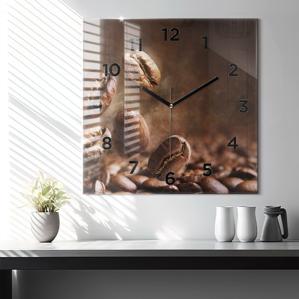 Wanduhr modern quadratisch Kaffeebohnen