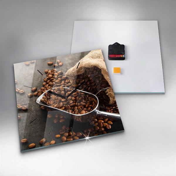 Wanduhr quadratisch mit motiv Sack mit Kaffeebohnen