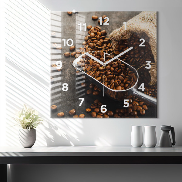 Wanduhr quadratisch mit motiv Sack mit Kaffeebohnen