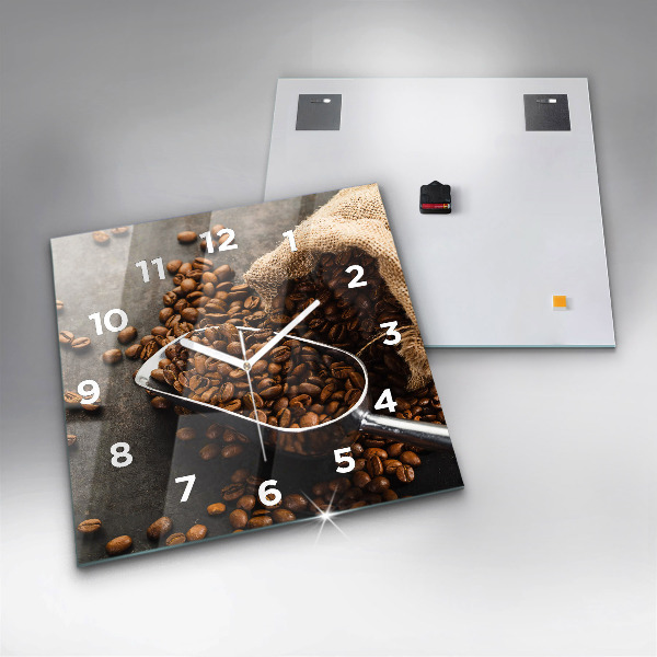 Wanduhr quadratisch mit motiv Sack mit Kaffeebohnen