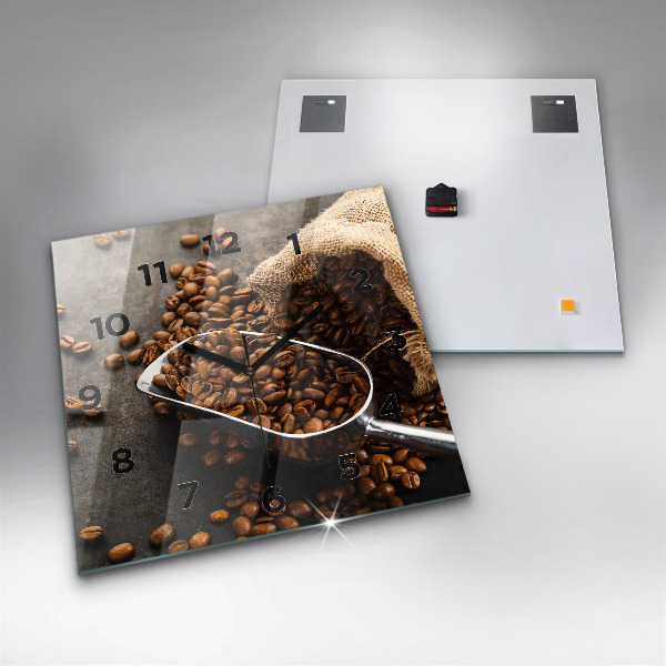Wanduhr quadratisch mit motiv Sack mit Kaffeebohnen