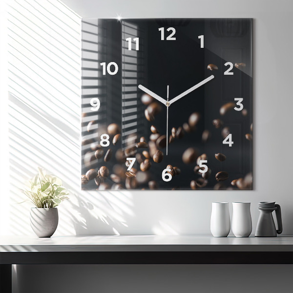 Wanduhr modern quadratisch Kaffeebohnen