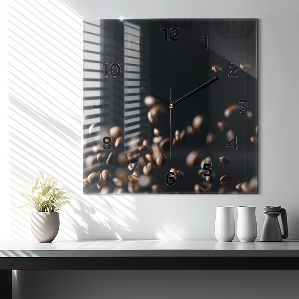 Wanduhr modern quadratisch Kaffeebohnen