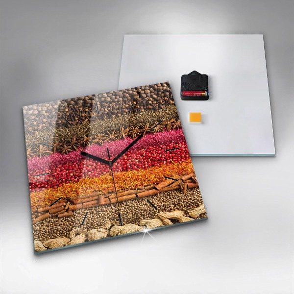 Wanduhr modern quadratisch Reihen von Gewürzen
