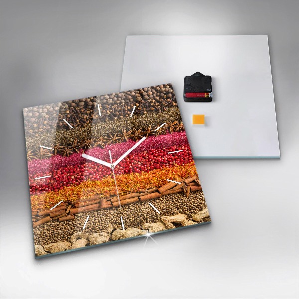 Wanduhr modern quadratisch Reihen von Gewürzen