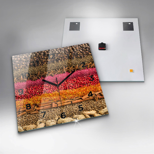 Wanduhr modern quadratisch Reihen von Gewürzen