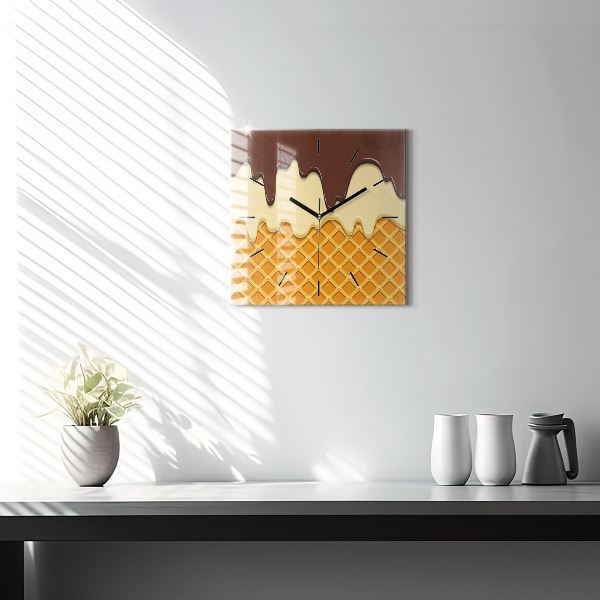 Wanduhr quadratisch mit motiv Waffel und Eiscreme