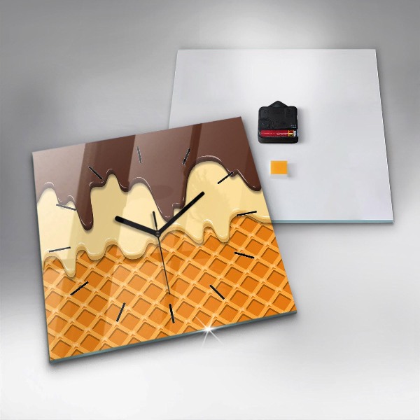 Wanduhr quadratisch mit motiv Waffel und Eiscreme
