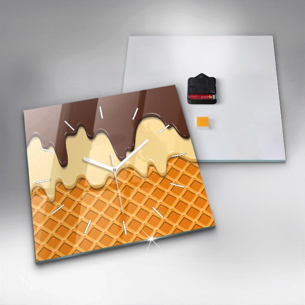 Wanduhr quadratisch mit motiv Waffel und Eiscreme