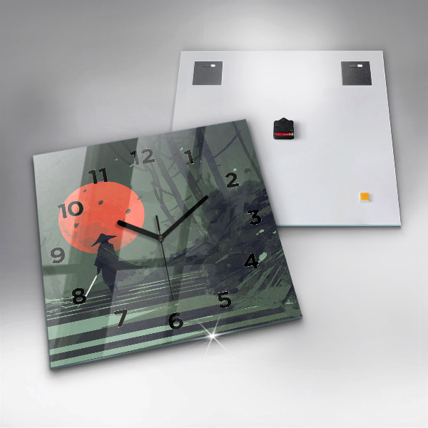 Wanduhr quadratisch mit motiv Samurai im Wald