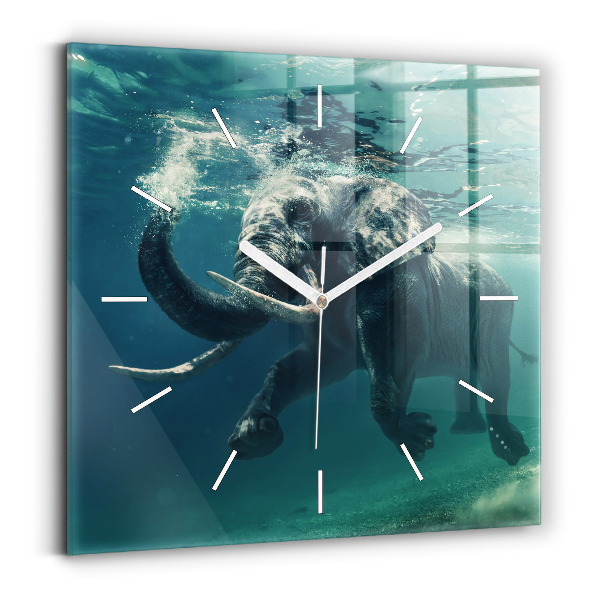 Wanduhr quadratisch mit motiv Schwimmender Elefant im Ozean