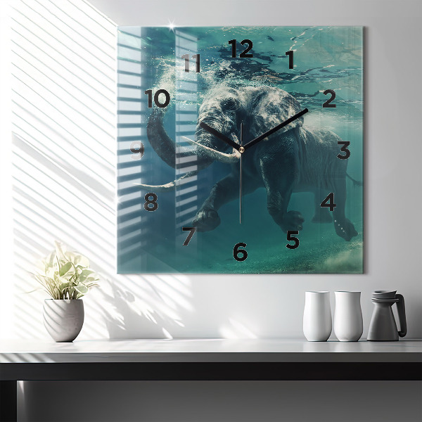 Wanduhr quadratisch mit motiv Schwimmender Elefant im Ozean