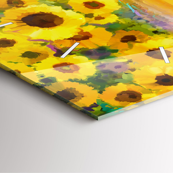 Wanduhr quadratisch mit motiv Feld mit Sonnenblumen