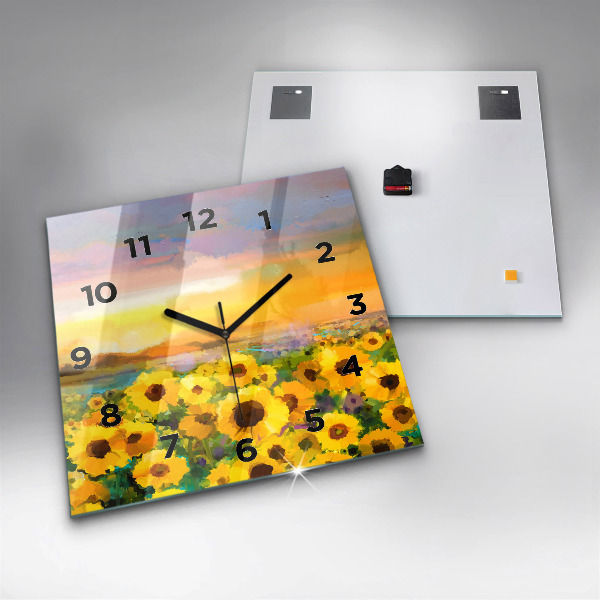 Wanduhr quadratisch mit motiv Feld mit Sonnenblumen