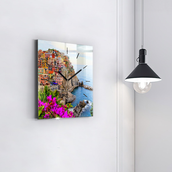 Wanduhr quadratisch mit motiv Cinque Terre Küste