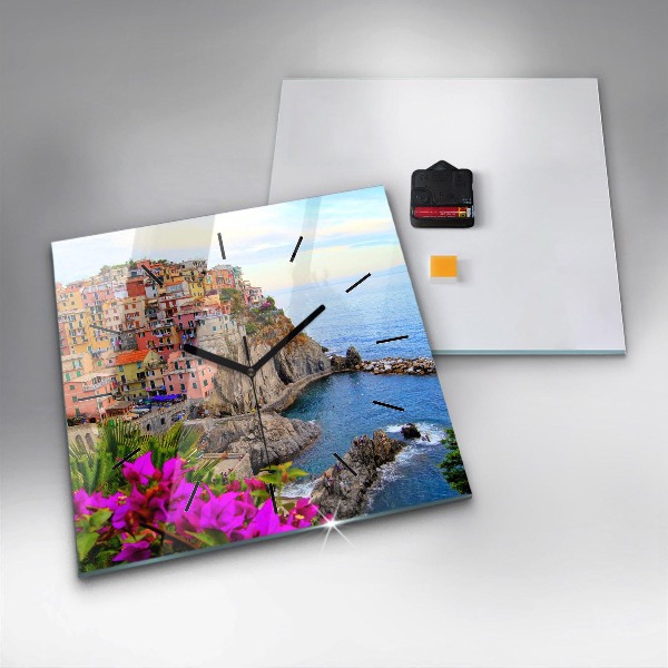 Wanduhr quadratisch mit motiv Cinque Terre Küste