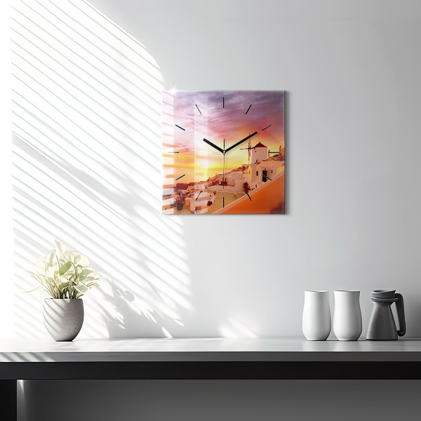 Wanduhr quadratisch mit motiv Alte Windmühle in Santorini