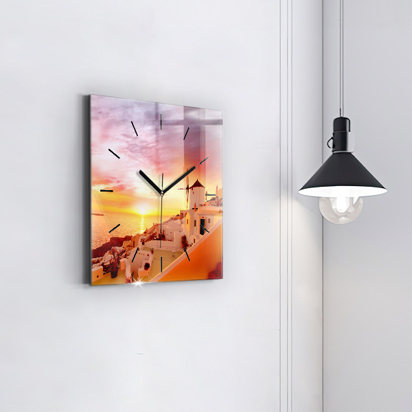 Wanduhr quadratisch mit motiv Alte Windmühle in Santorini