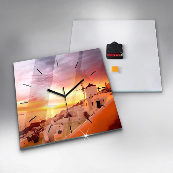 Wanduhr quadratisch mit motiv Alte Windmühle in Santorini