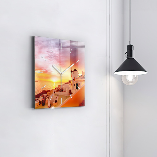 Wanduhr quadratisch mit motiv Alte Windmühle in Santorini