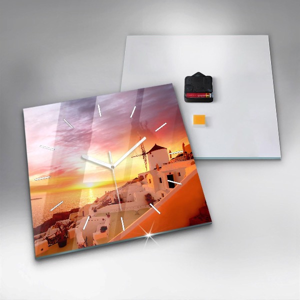 Wanduhr quadratisch mit motiv Alte Windmühle in Santorini