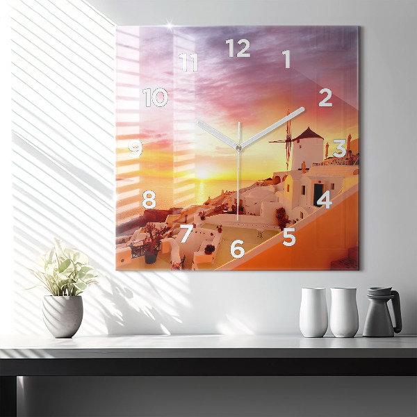 Wanduhr quadratisch mit motiv Alte Windmühle in Santorini
