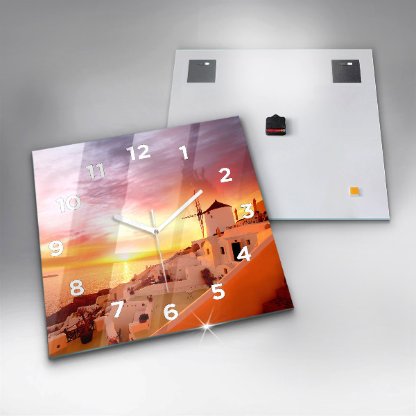 Wanduhr quadratisch mit motiv Alte Windmühle in Santorini
