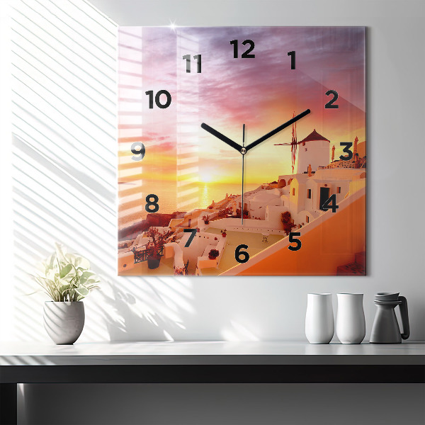 Wanduhr quadratisch mit motiv Alte Windmühle in Santorini