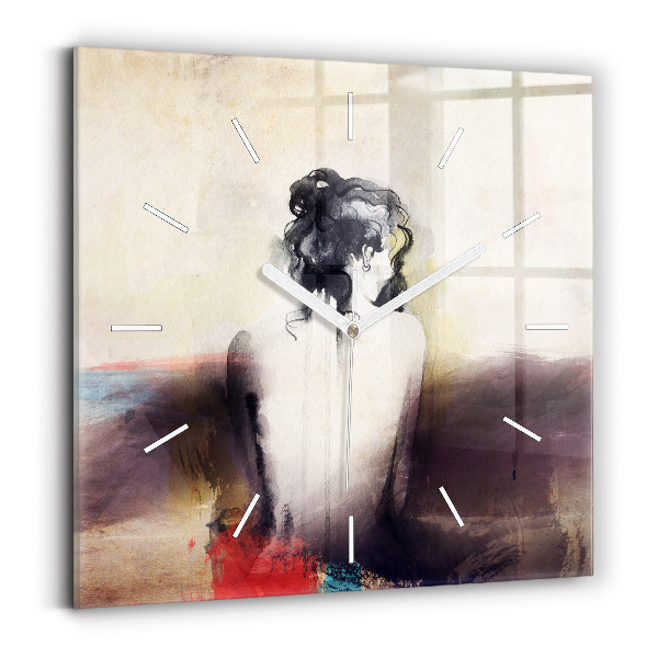 Wanduhr quadratisch Abstraktes Porträt einer Frau