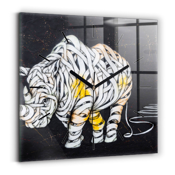 Wanduhr modern quadratisch Abstraktes Rhinozeros