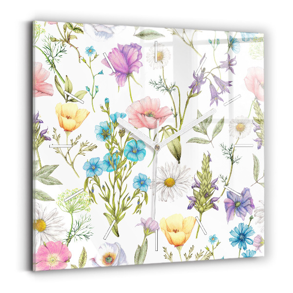 Wanduhr quadratisch mit motiv Komposition von Blumen
