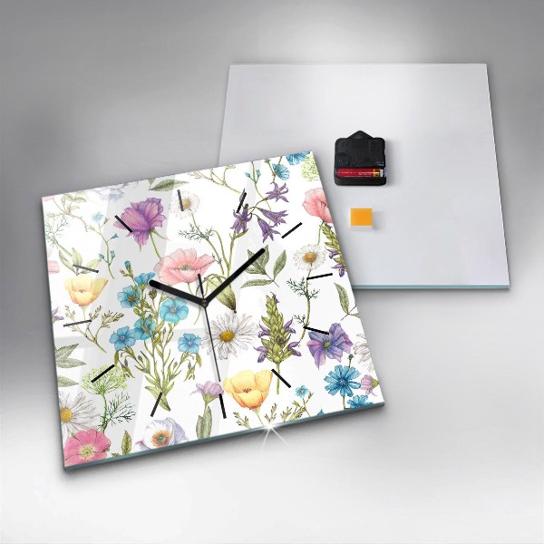 Wanduhr quadratisch mit motiv Komposition von Blumen