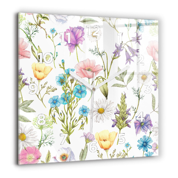 Wanduhr quadratisch mit motiv Komposition von Blumen