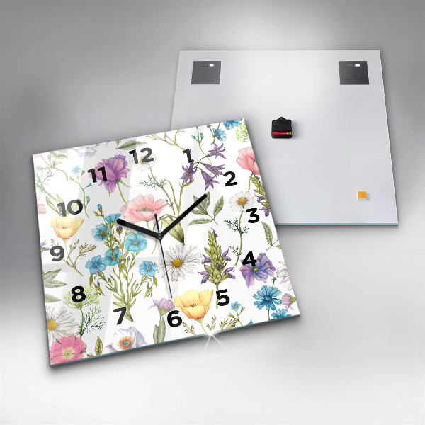 Wanduhr quadratisch mit motiv Komposition von Blumen