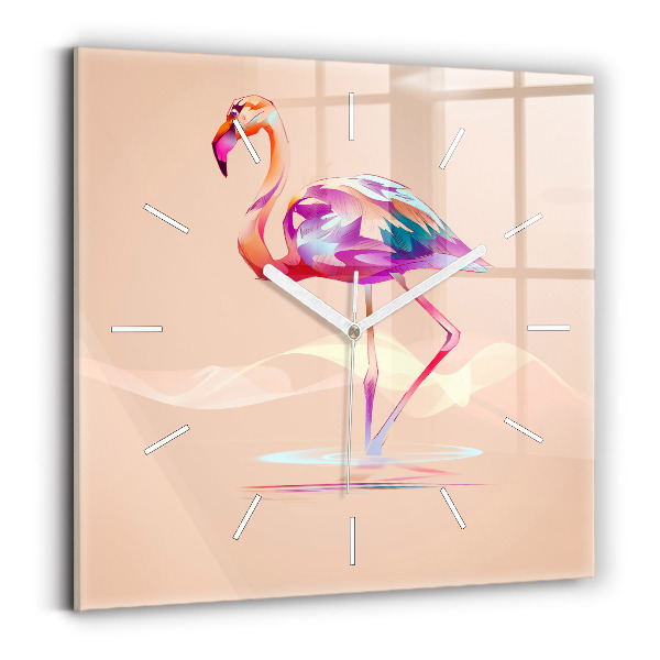 Wanduhr modern quadratisch Illustration eines Flamingos