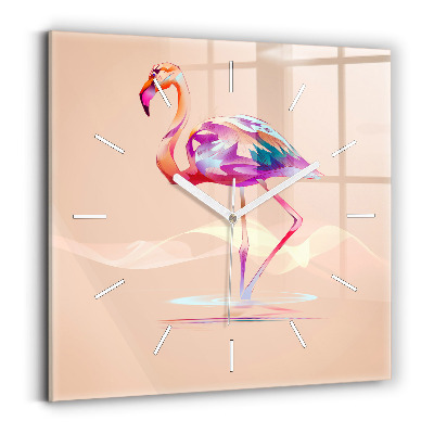 Wanduhr modern quadratisch Illustration eines Flamingos