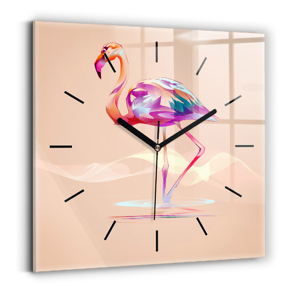 Wanduhr modern quadratisch Illustration eines Flamingos