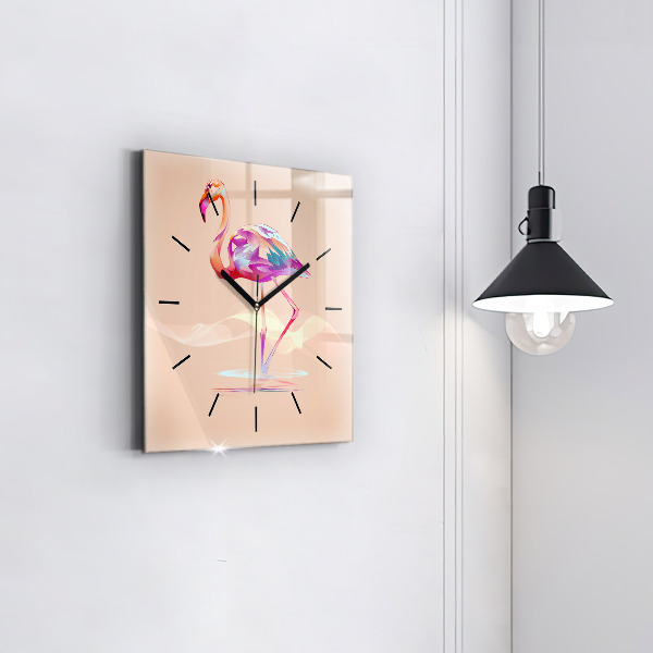 Wanduhr modern quadratisch Illustration eines Flamingos