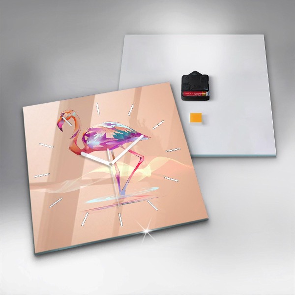 Wanduhr modern quadratisch Illustration eines Flamingos