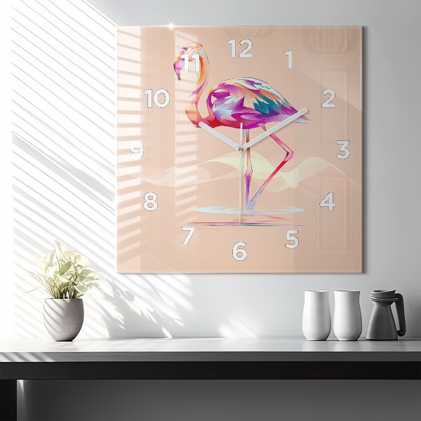 Wanduhr modern quadratisch Illustration eines Flamingos