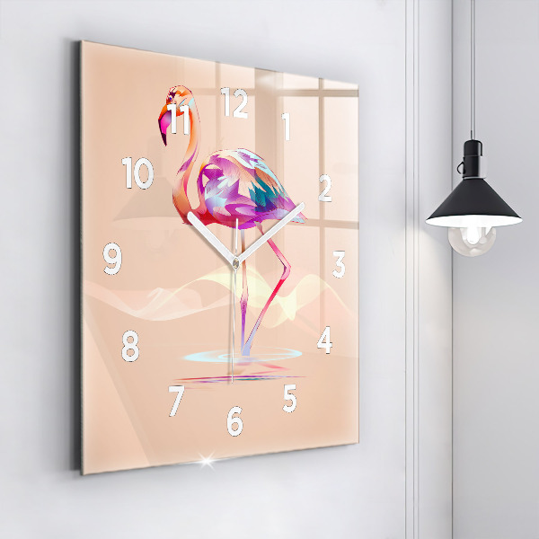 Wanduhr modern quadratisch Illustration eines Flamingos
