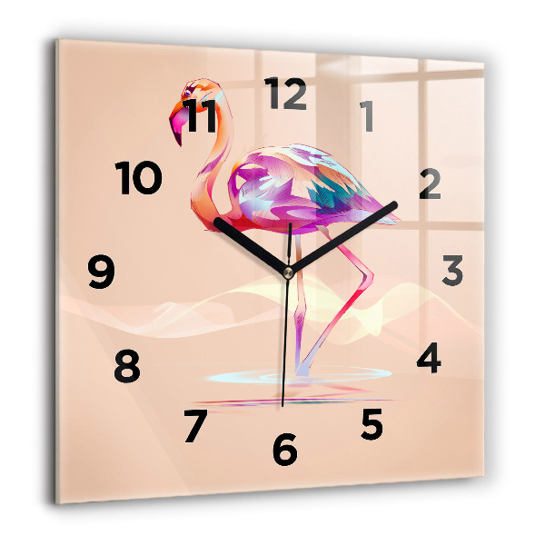 Wanduhr modern quadratisch Illustration eines Flamingos