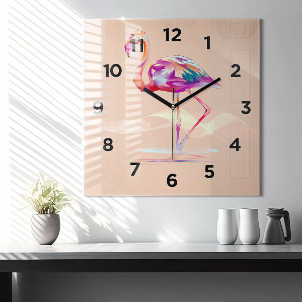 Wanduhr modern quadratisch Illustration eines Flamingos