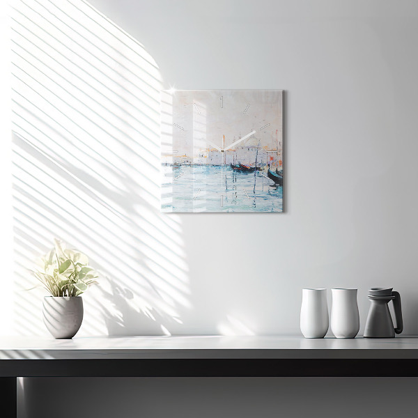 Wanduhr modern quadratisch Ölgemälde Jacht Meer