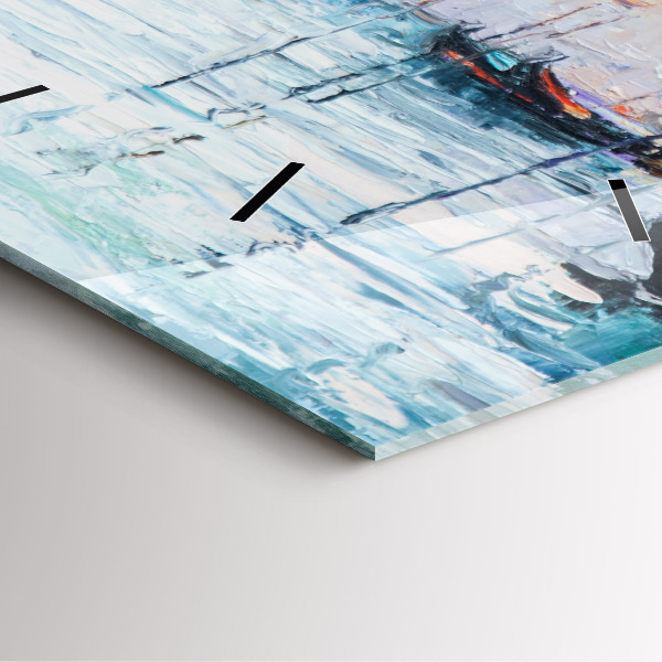 Wanduhr modern quadratisch Ölgemälde Jacht Meer